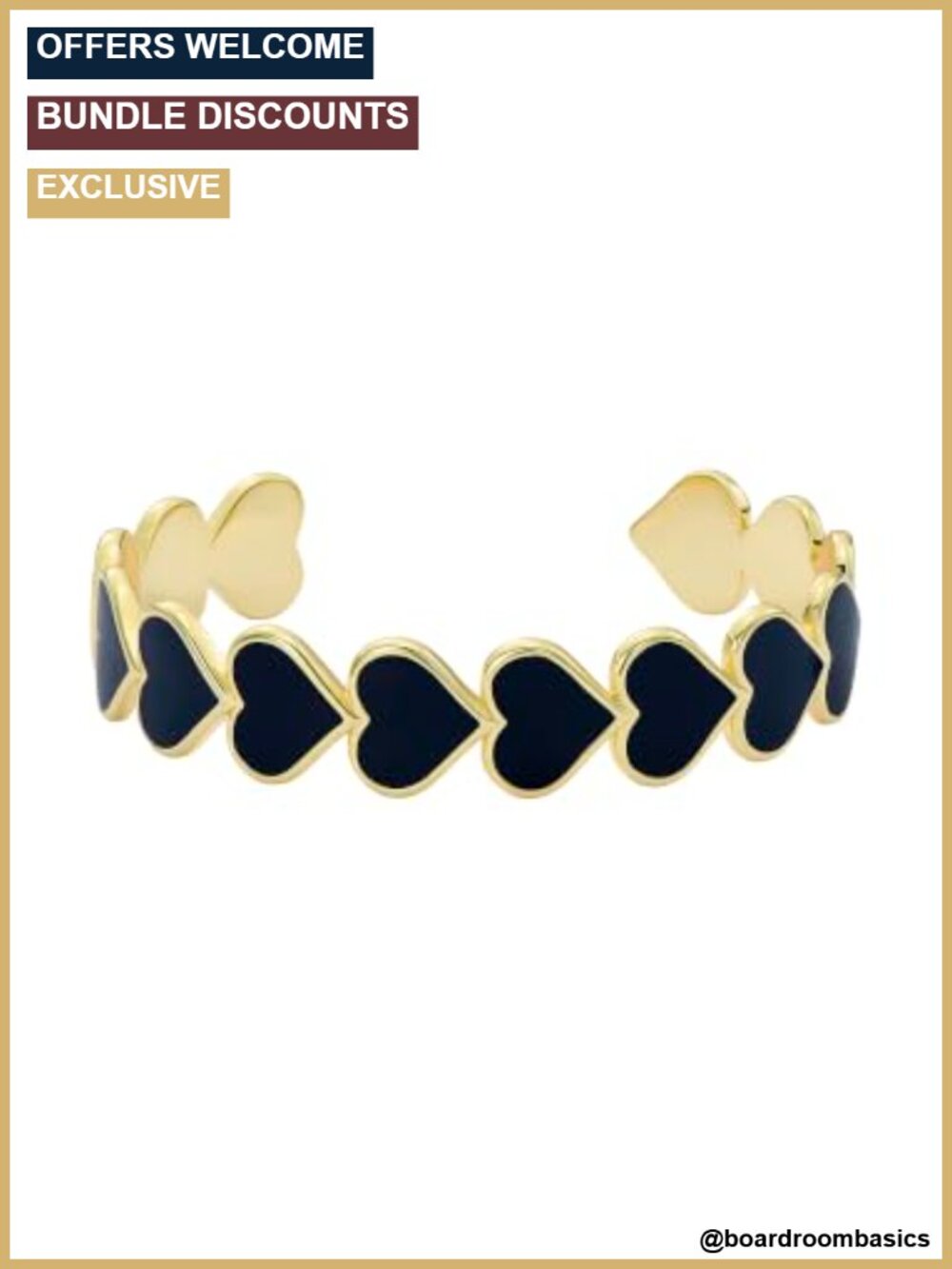 Gold Tone Plated Brass Enamel Heart Cuff Bracelet Women's Gift